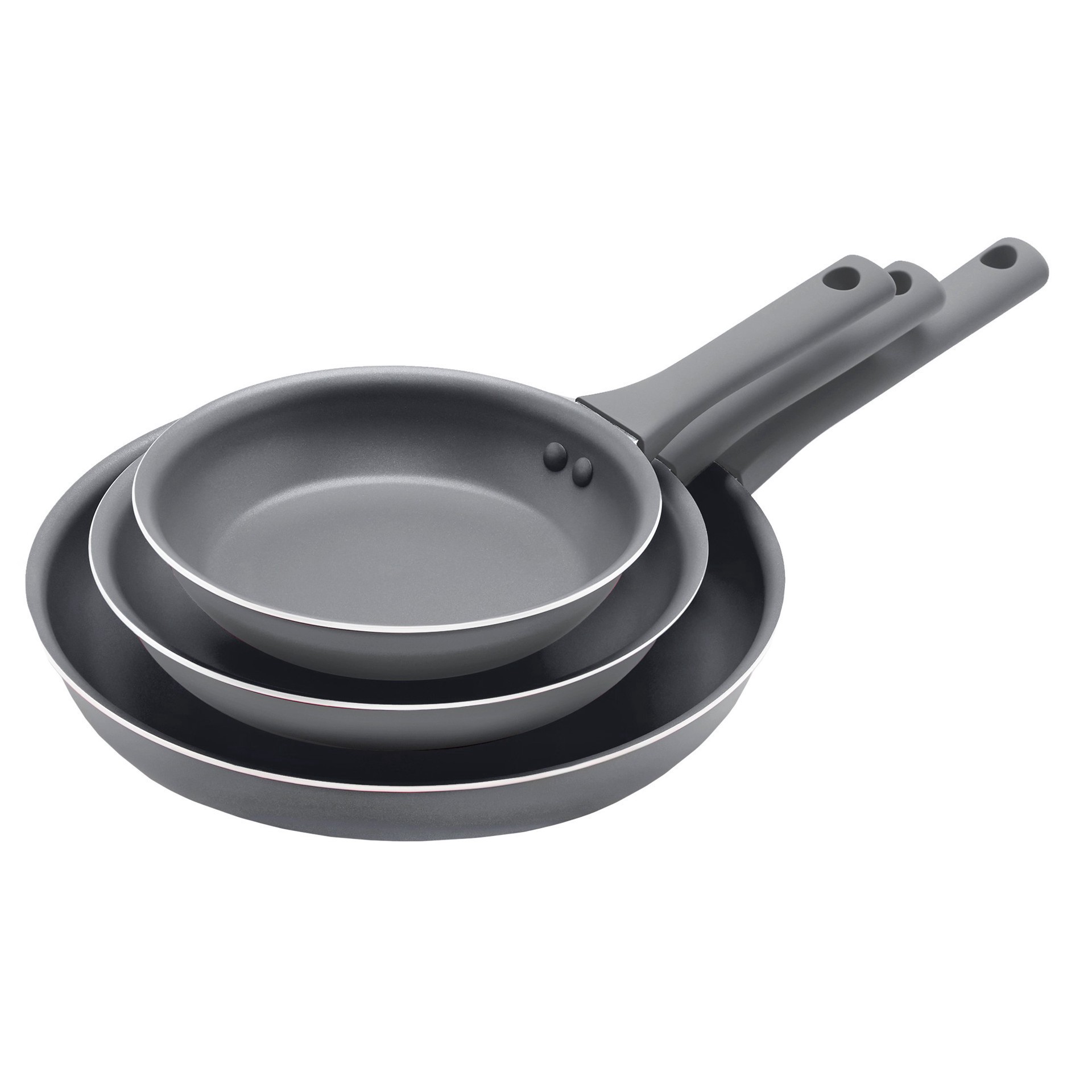 slide 1 of 1, our goods Non-Stick Fry Pan Set - Pebble Gray, 3 ct
