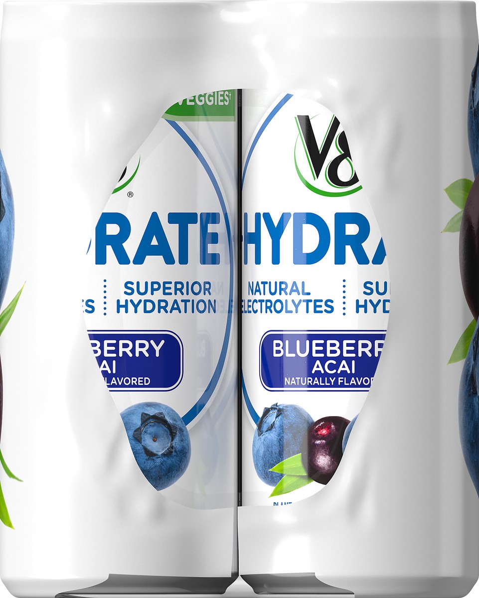 slide 2 of 9, V8 +Hydrate Plant-Based Hydrating Beverage, Blueberry Acai, 8 oz. Can (Pack of 6), 48 oz