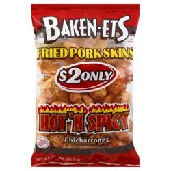 BAKEN-ETS Pork Skins, Fried, Chicharrones, Hot 'N Spicy