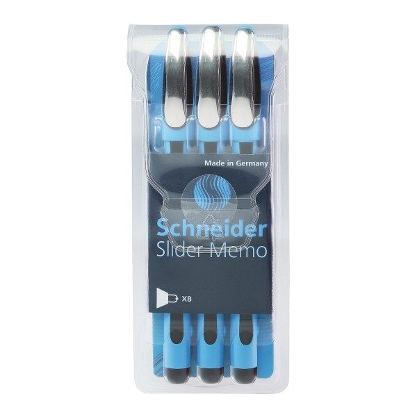 slide 1 of 3, Schneider Slider Memo Xb Ballpoint Pens, Bold Point, 1.4 Mm, Assorted Barrels, Black Ink, Pack Of 3, 3 ct