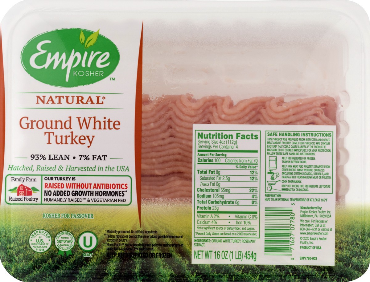 slide 13 of 13, Empire Kosher Natural Ground White Turkey 16 oz, 1 lb