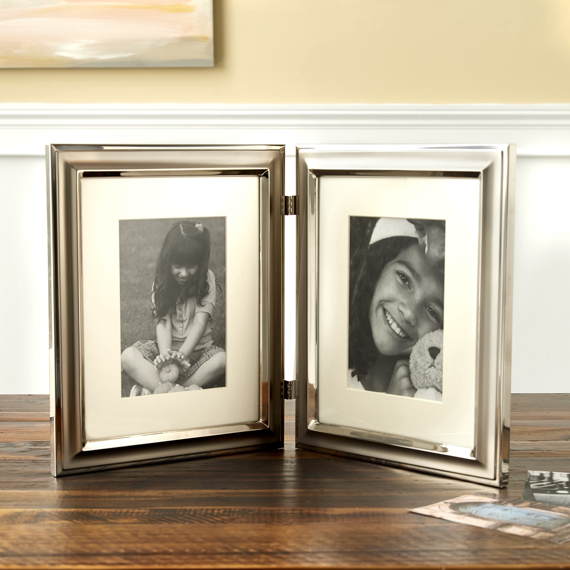 slide 2 of 5, Expressions 2 Opening 5" X 7" Silver Hinged Frame With Mat By Studio Decor, 5 in x 7 in