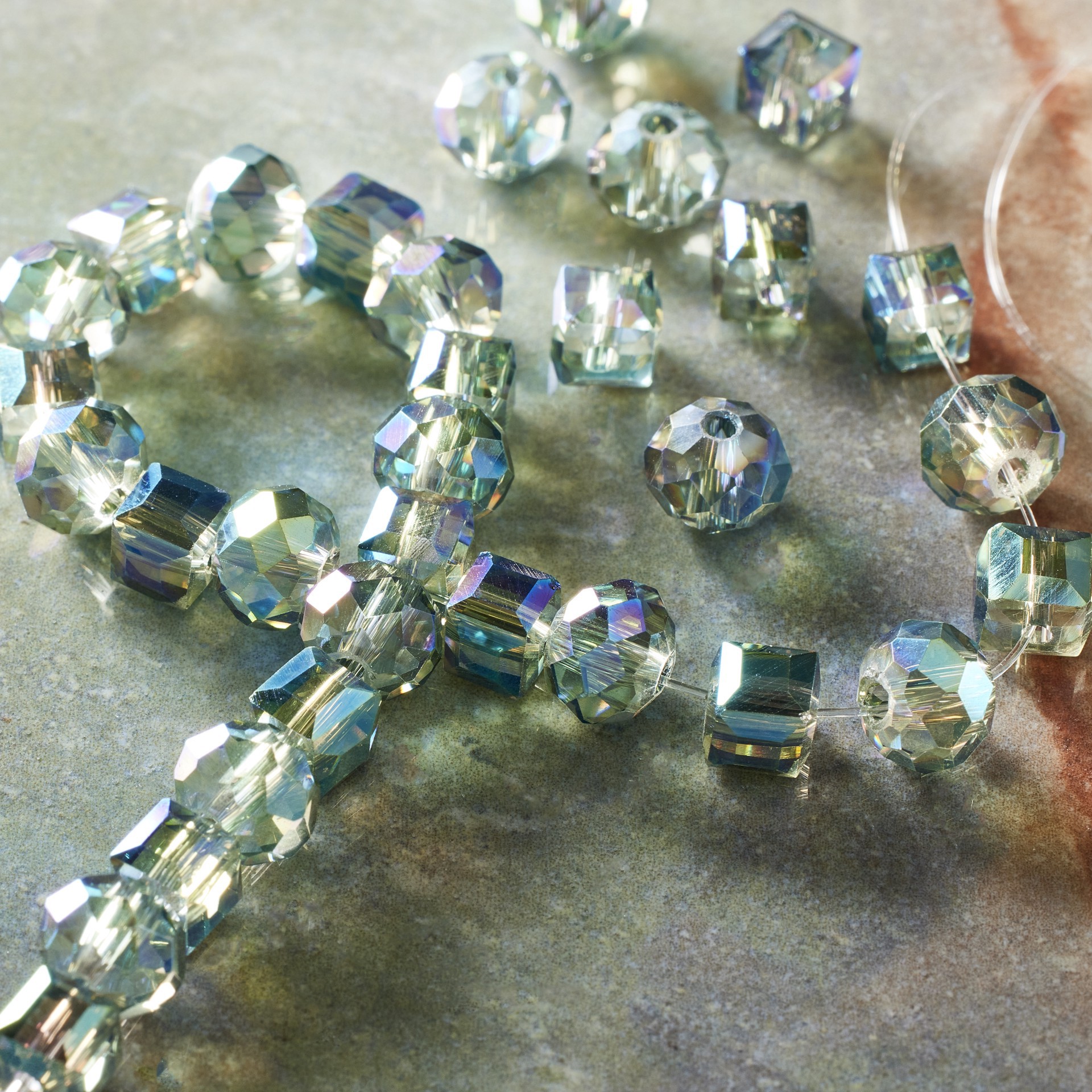 slide 3 of 3, Green Mix Cube & Rondelle Glass Beads, 8mm By Bead Landing, 8mm