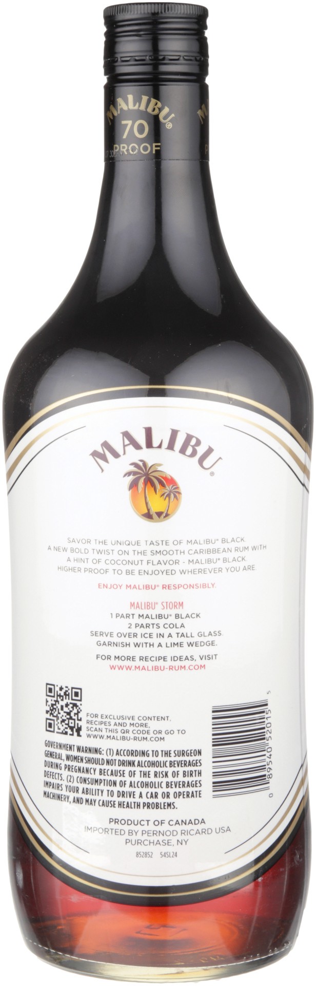 slide 2 of 6, Malibu Black Caribbean Rum with Coconut Flavored Liqueur 1.75L, 70 Proof, 1.75 liter