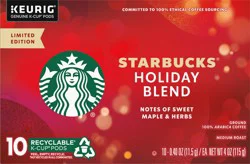 Starbucks K-Cup Coffee Pods, Medium Roast, Starbucks Holiday Blend, Coffee for Keurig Brewers, 100% Arabica, Holiday Limited Edition, 1 Box (10 Pods)