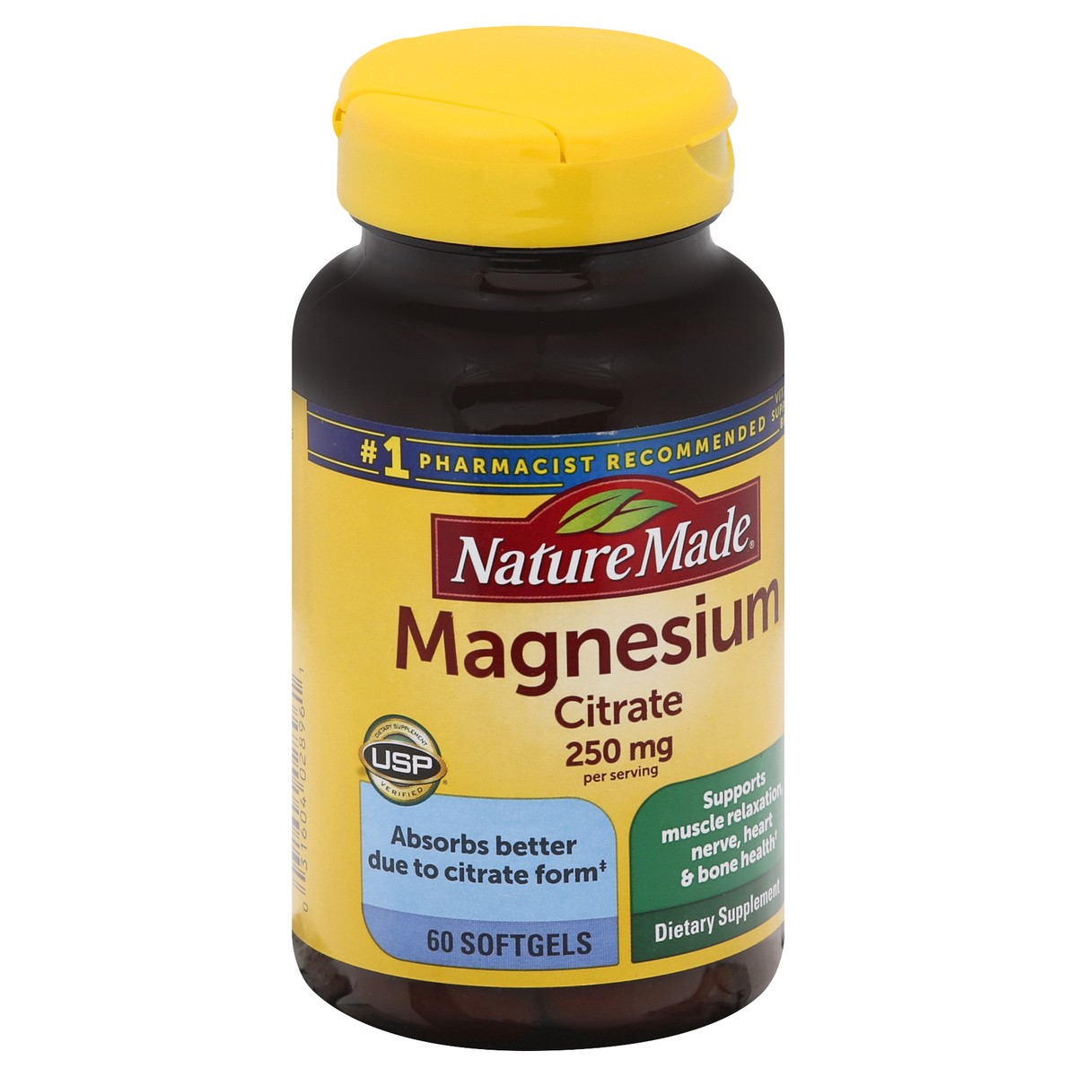 slide 5 of 12, Nature Made Magnesium Citrate 250 mg per serving, Magnesium Supplement for Muscle, Nerve, Bone and Heart Support, 60 Softgels, 30 Day Supply, 60 ct