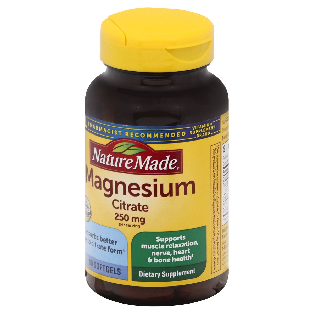 slide 12 of 12, Nature Made Magnesium Citrate 250 mg per serving, Magnesium Supplement for Muscle, Nerve, Bone and Heart Support, 60 Softgels, 30 Day Supply, 60 ct