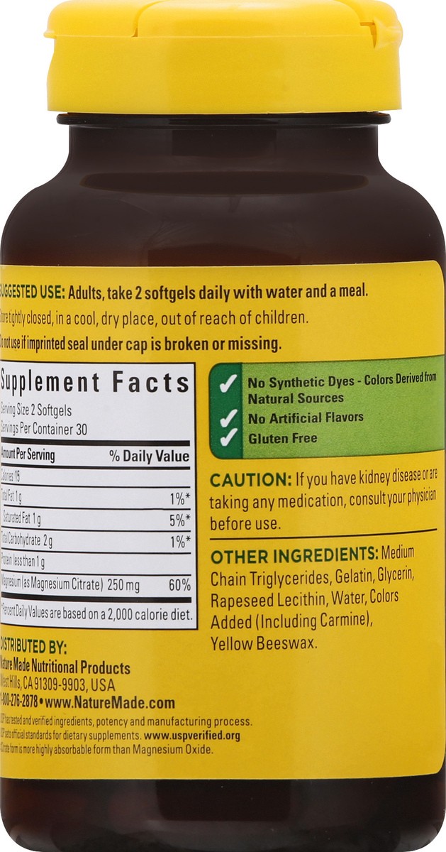 slide 11 of 12, Nature Made Magnesium Citrate 250 mg per serving, Magnesium Supplement for Muscle, Nerve, Bone and Heart Support, 60 Softgels, 30 Day Supply, 60 ct