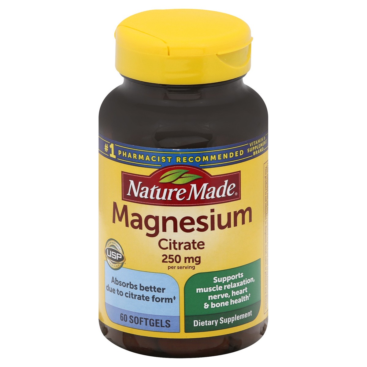 slide 4 of 12, Nature Made Magnesium Citrate 250 mg per serving, Magnesium Supplement for Muscle, Nerve, Bone and Heart Support, 60 Softgels, 30 Day Supply, 60 ct