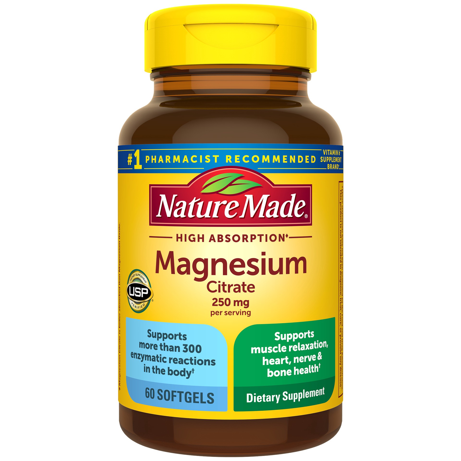 slide 1 of 12, Nature Made Magnesium Citrate 250 mg per serving, Magnesium Supplement for Muscle, Nerve, Bone and Heart Support, 60 Softgels, 30 Day Supply, 60 ct