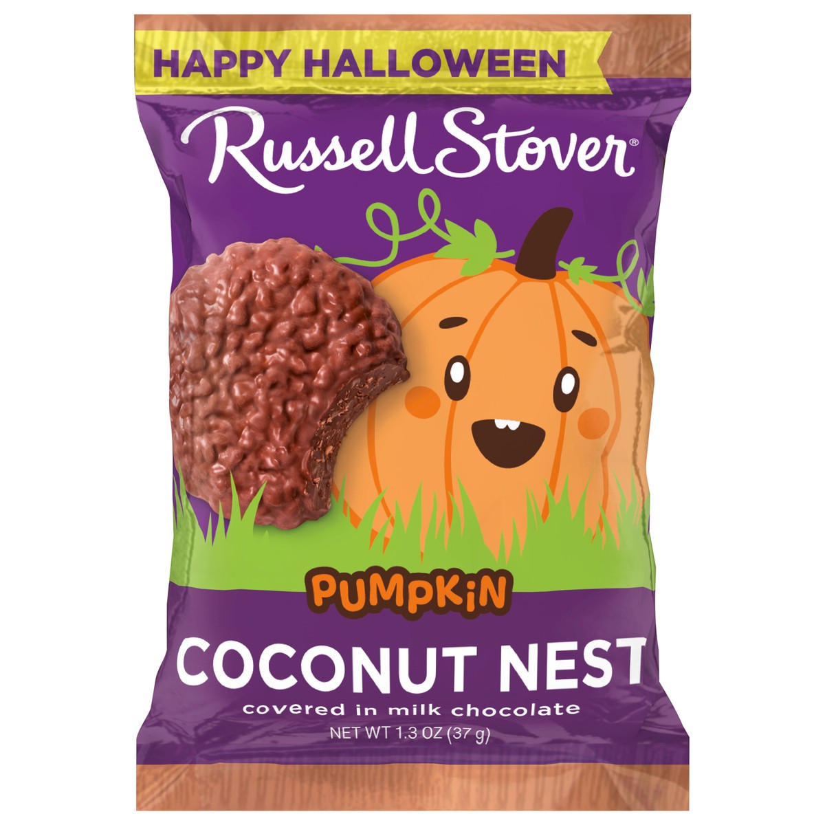 slide 1 of 3, RUSSELL STOVER Halloween Milk Chocolate Coconut Nest Pumpkin, 1.3 oz., 1.3 oz