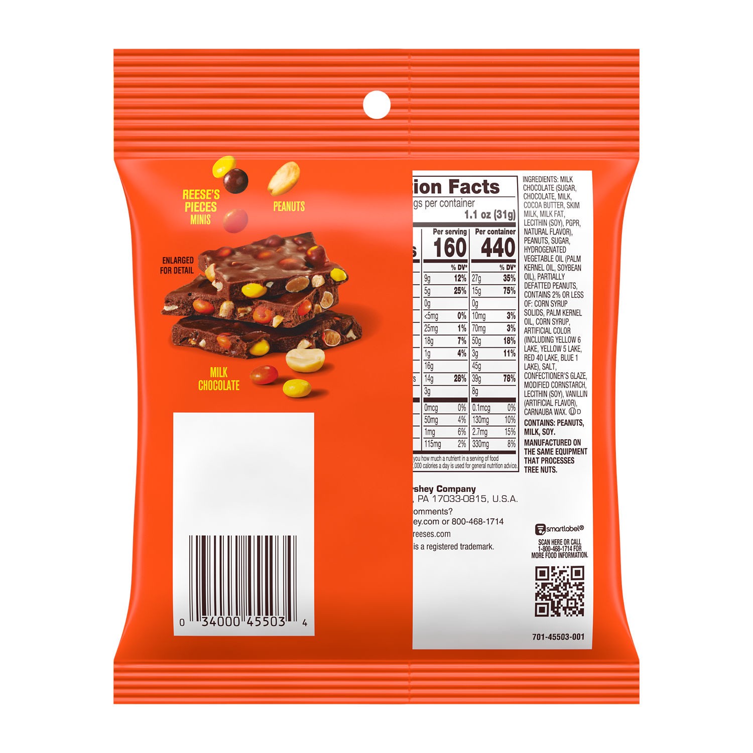 slide 8 of 10, Reese's REESE'S PIECES Milk Chocolate Candy with Peanuts Bark Bag, 3.1 oz, 3.1 oz