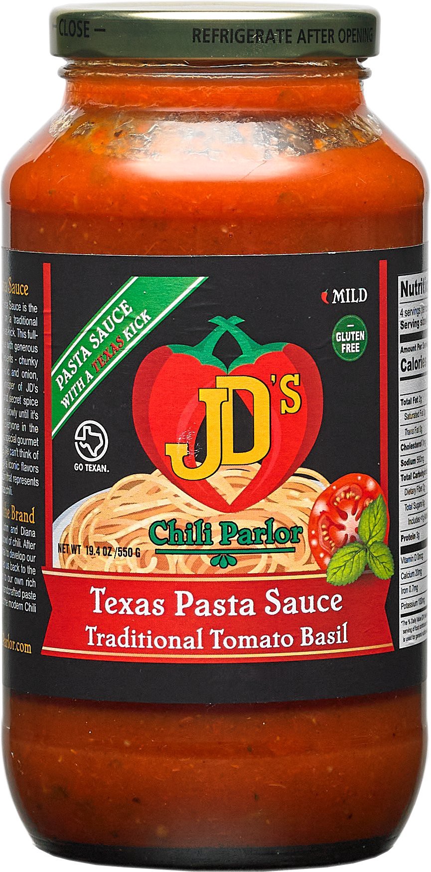 slide 1 of 1, JD's Chili Parlor Traditional Tomato Basil Texas Pasta Sauce, 24 oz