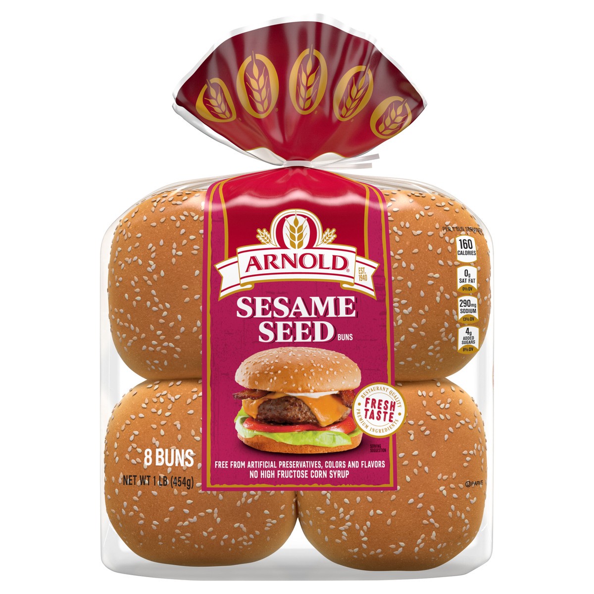 slide 1 of 7, Arnold Sesame Seed Buns, 8 count, 16 oz, 8 ct