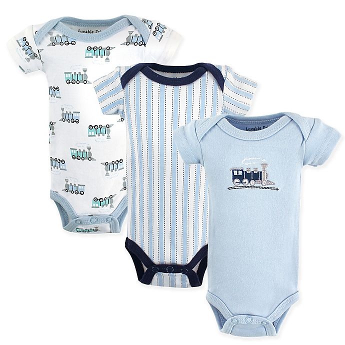 slide 1 of 1, Luvable Friends Preemie Train Bodysuits - Blue, 3 ct