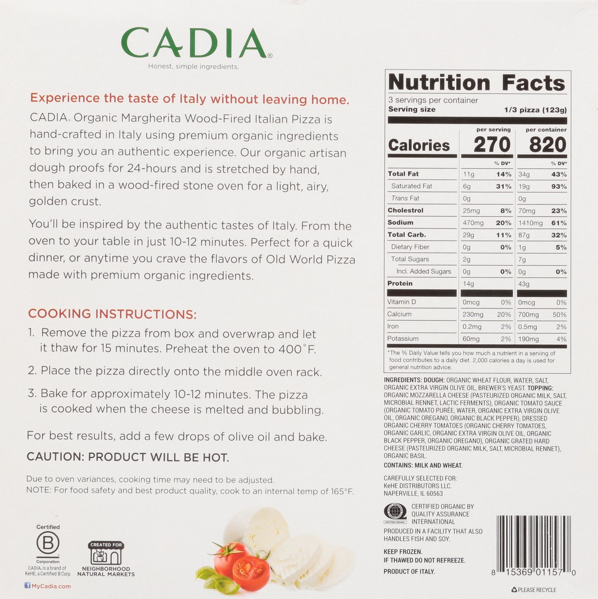 slide 14 of 14, Cadia Wood-Fired Organic Margherita Italian Pizza 13 oz, 13 oz