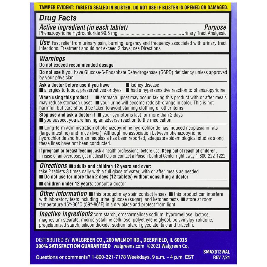 slide 5 of 5, Walgreens Urinary Pain Relief Maximum Strength, 12 ct