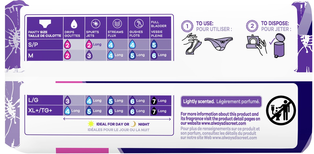 slide 3 of 4, Always Discreet Incontinence Liners, Very Light Absorbency, Long Length, 44 CT for bladder leaks, 44 ct