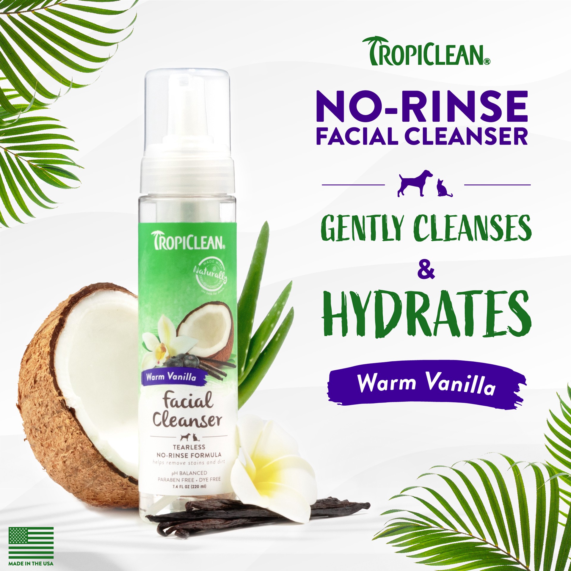 slide 2 of 10, TropiClean Waterless Facial Cleanser, 7.4oz, 7.4 oz