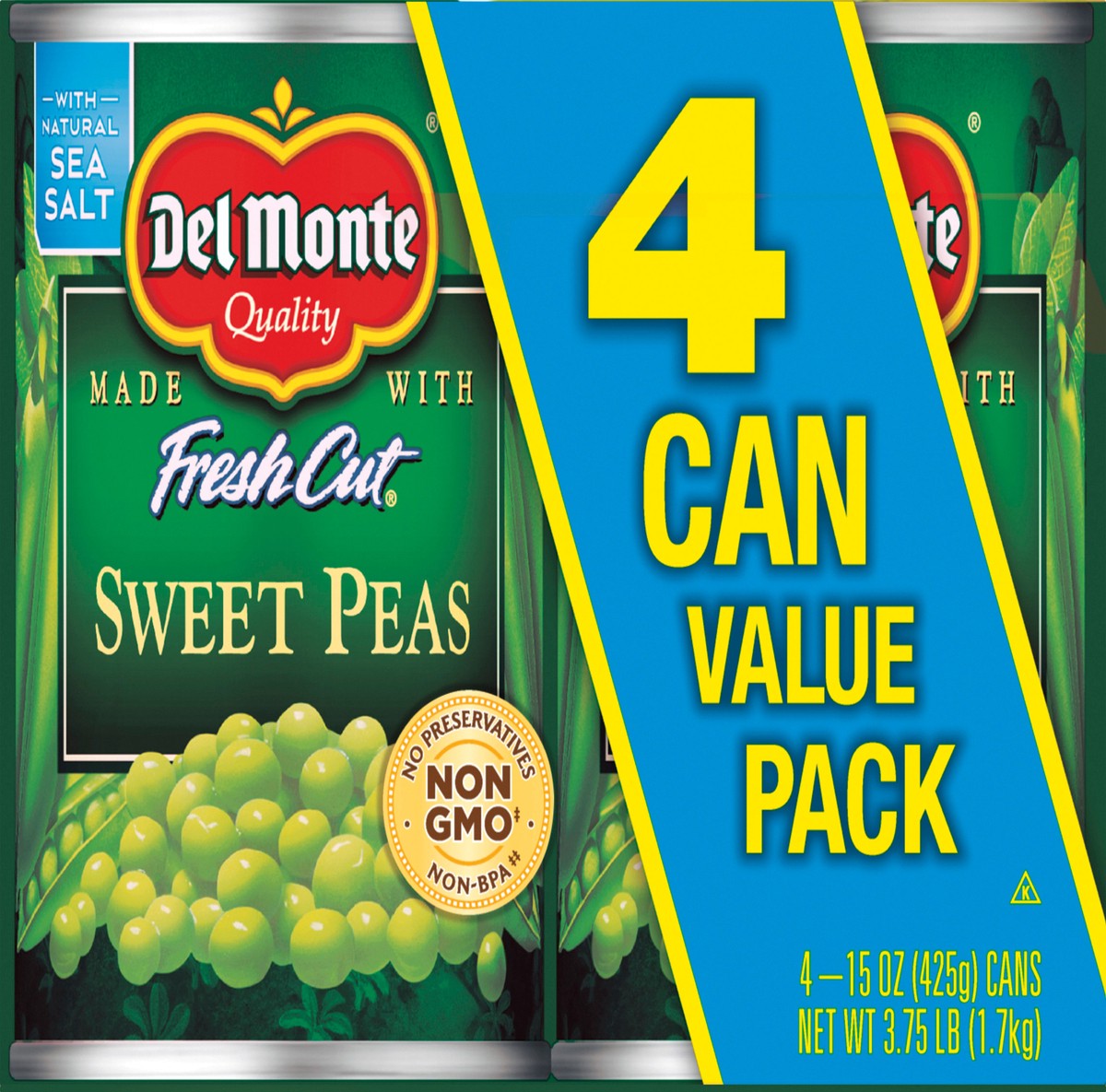 slide 2 of 3, Del Monte Fresh Cut Value Pack Sweet Peas 4 15 oz Can 4 ea Multipack, 4 ct