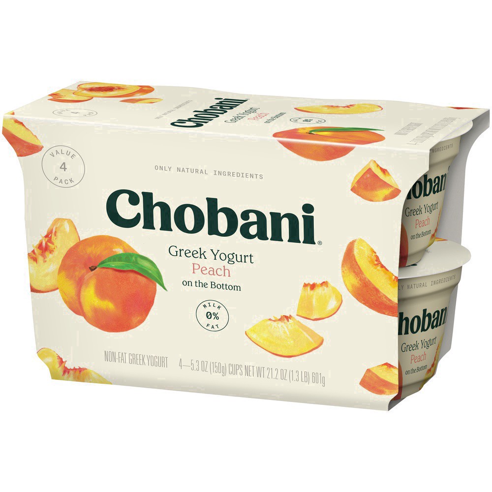 slide 31 of 40, Chobani Peach on the Bottom Nonfat Greek Yogurt - 4ct/5.3oz Cups, 4 ct; 5.3 oz
