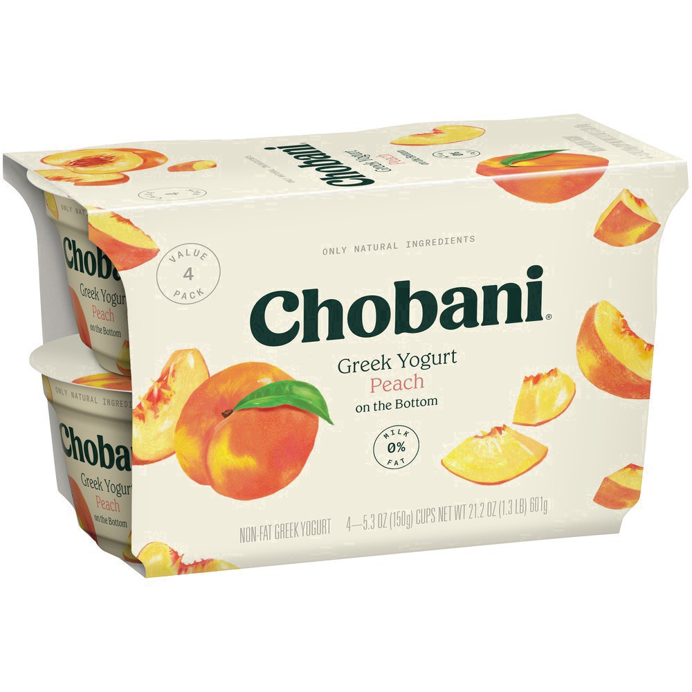 slide 29 of 40, Chobani Peach on the Bottom Nonfat Greek Yogurt - 4ct/5.3oz Cups, 4 ct; 5.3 oz