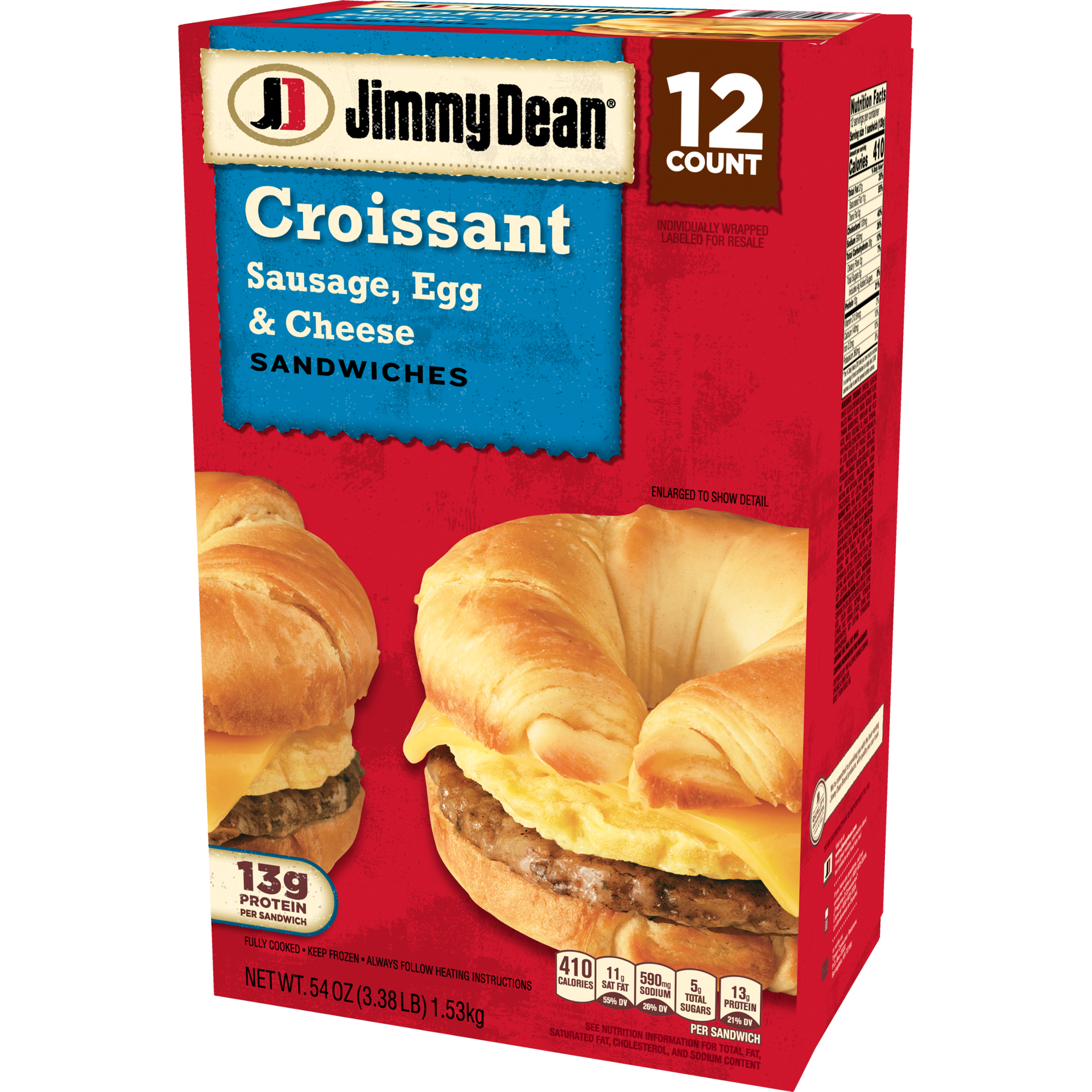 slide 5 of 10, Jimmy Dean Croissant Breakfast Sandwiches with Sausage, Egg, and Cheese, Frozen, 12 Count, 12 ct