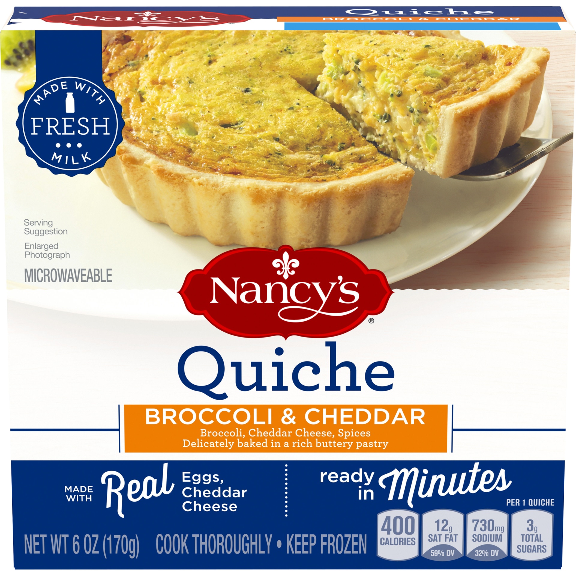slide 1 of 2, Nancy's Broccoli, Eggs & Cheddar Cheese Quiche Frozen Meal, 6 oz