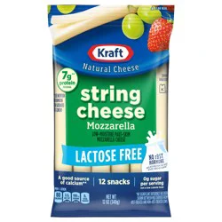 Kraft Lactose Free Mozzarella String Cheese Snacks, 12 oz Bag (12 ct)
