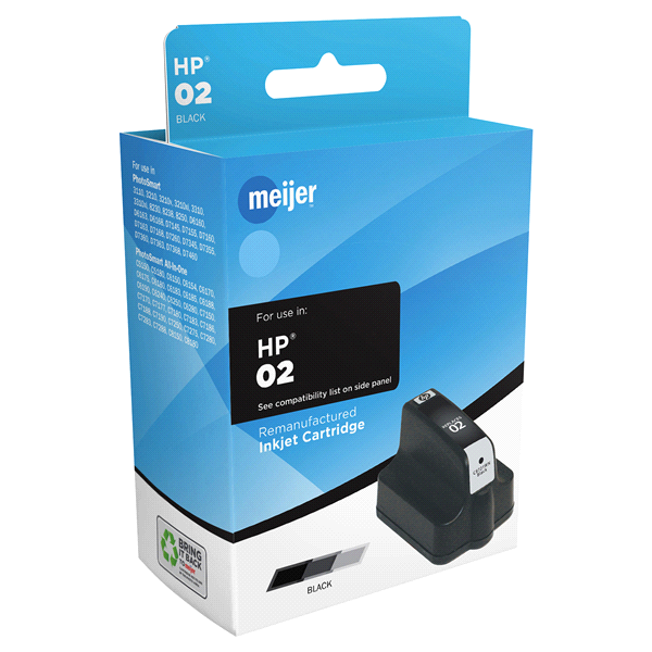 slide 1 of 1, Meijer Remanufactured Inkjet Cartridge, Replacement for HP 02, Black, High Yield, 1 ct