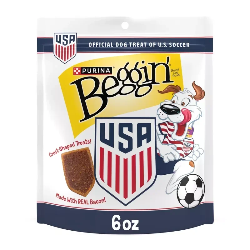 slide 1 of 8, Beggin' Strips Soccer Crest Bacon Flavor Dog Treats, 6 Oz, 6 oz