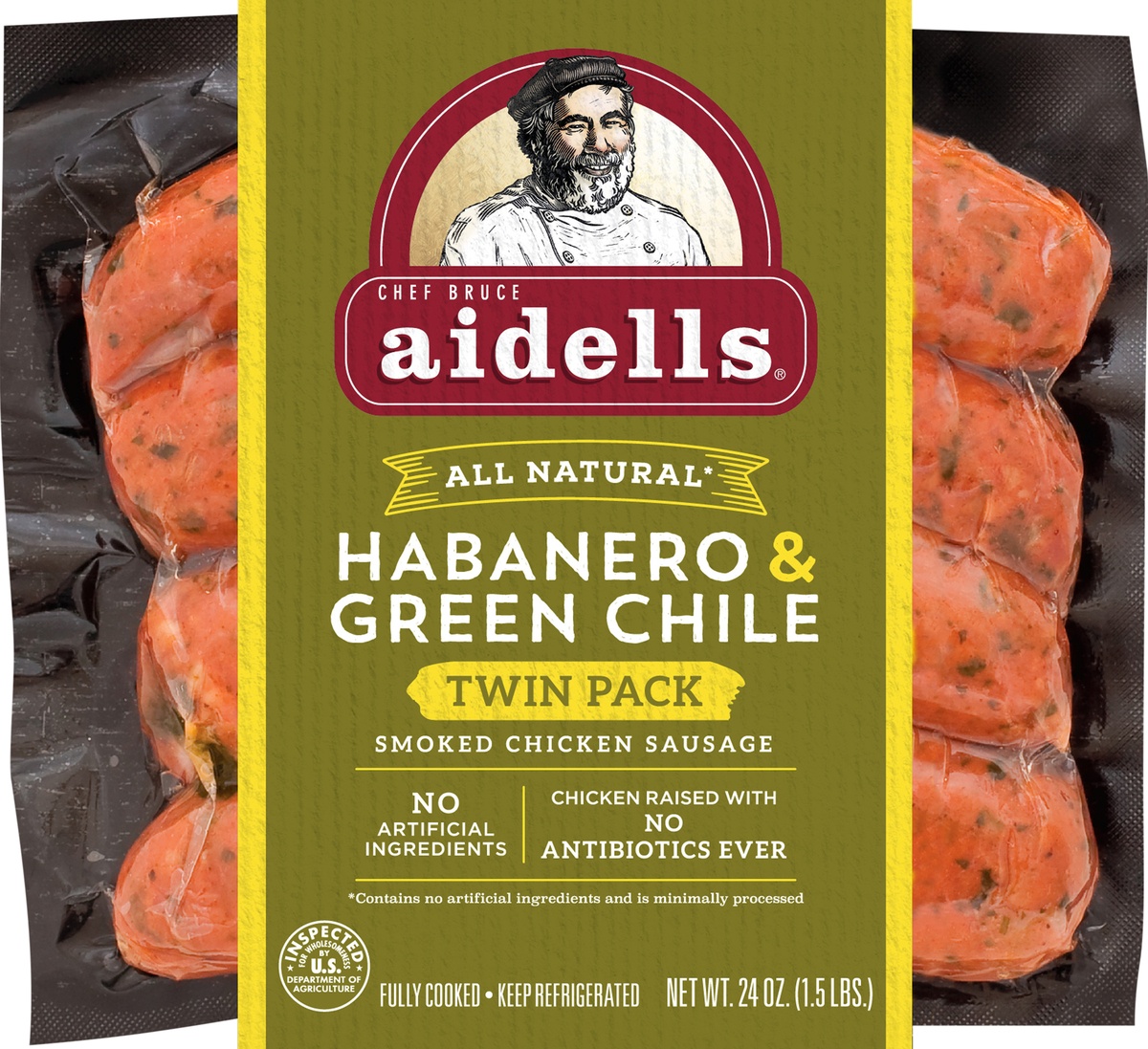 slide 4 of 6, Aidells Habanero & Green Chili Chicken Sausage, 24 oz