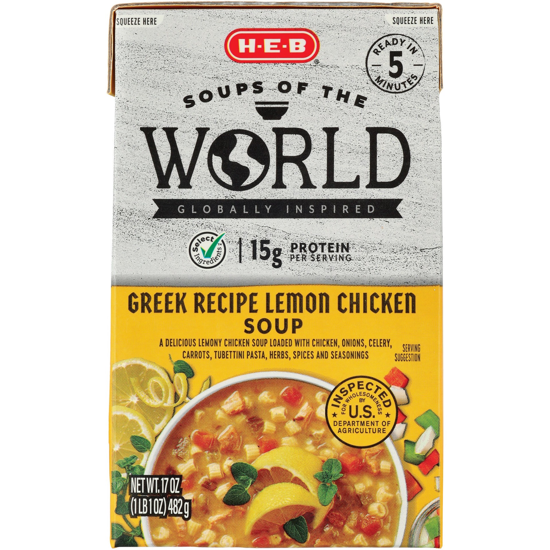 slide 1 of 1, H-E-B Greek Recipe Lemon Chicken Soup, 17 oz