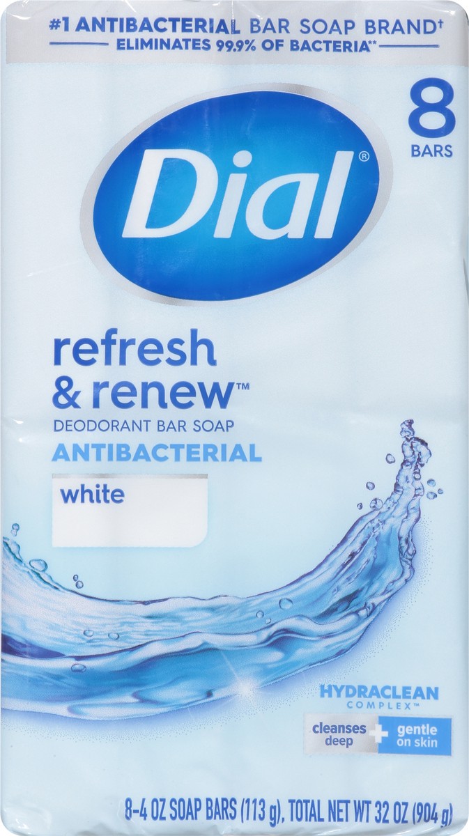 slide 3 of 9, Dial Refresh & Renew Antibacterial Deodorant White Bar Soap 8 - 4 oz Bars, 8 ct; 4 oz