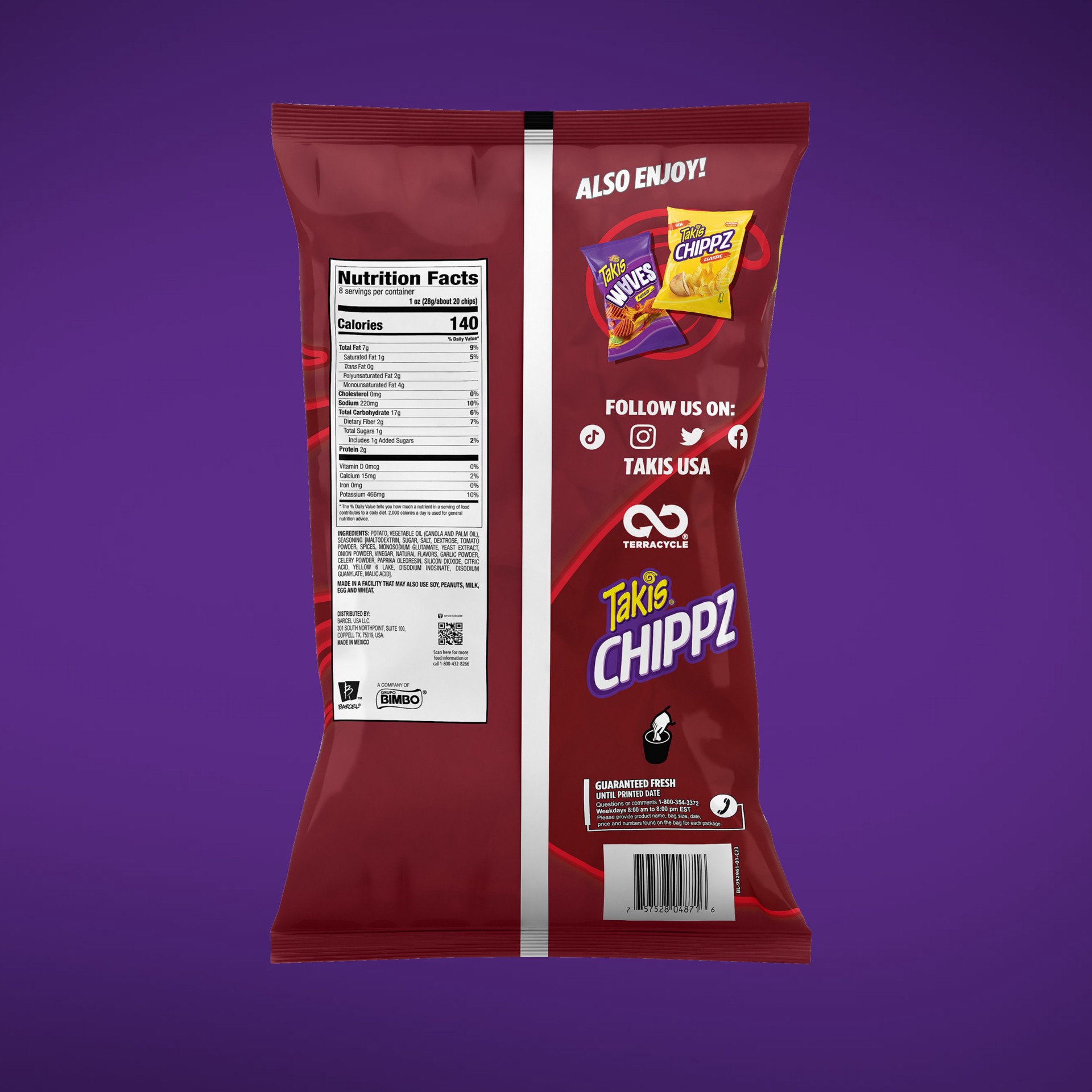 slide 5 of 7, Takis BBQ Blast Chippz 8 oz Sharing Size Bag, Barbecue Flavored Non-Spicy Tangy Thin-Cut Potato Chips, 8 oz