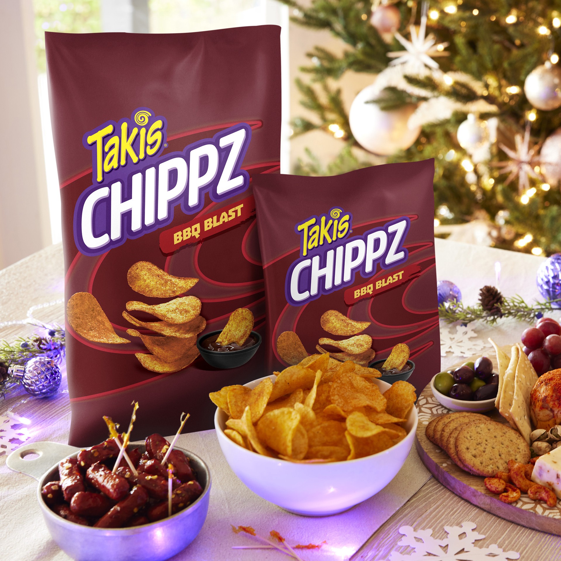 slide 2 of 7, Takis BBQ Blast Chippz 8 oz Sharing Size Bag, Barbecue Flavored Non-Spicy Tangy Thin-Cut Potato Chips, 8 oz
