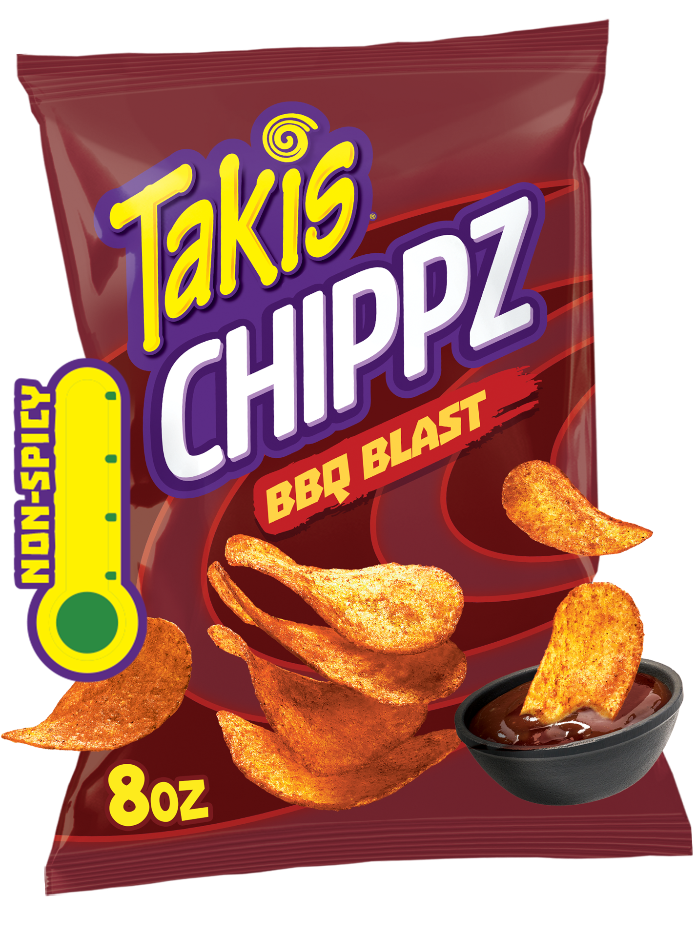 slide 1 of 7, Takis BBQ Blast Chippz 8 oz Sharing Size Bag, Barbecue Flavored Non-Spicy Tangy Thin-Cut Potato Chips, 8 oz