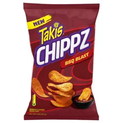 Takis BBQ Blast Chippz 8 oz Sharing Size Bag, Barbecue Flavored Non-Spicy Tangy Thin-Cut Potato Chips