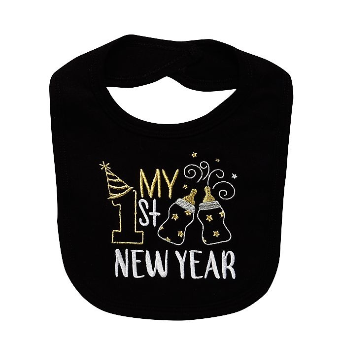 slide 1 of 1, Baby Starters My First New Year'' Embroidered Bib - Black'', 1 ct