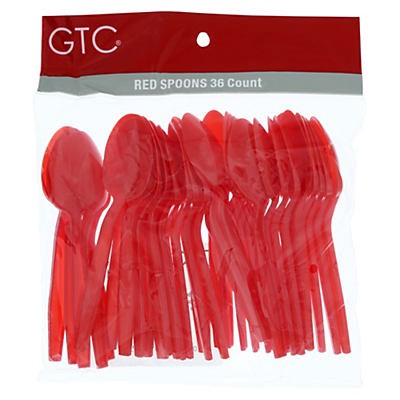slide 1 of 1, GTC Red Plastic Spoons, 36 ct