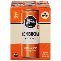 Liquid Remedy No Sugar Orange Splash Kombucha 4 - 12 fl oz Cans