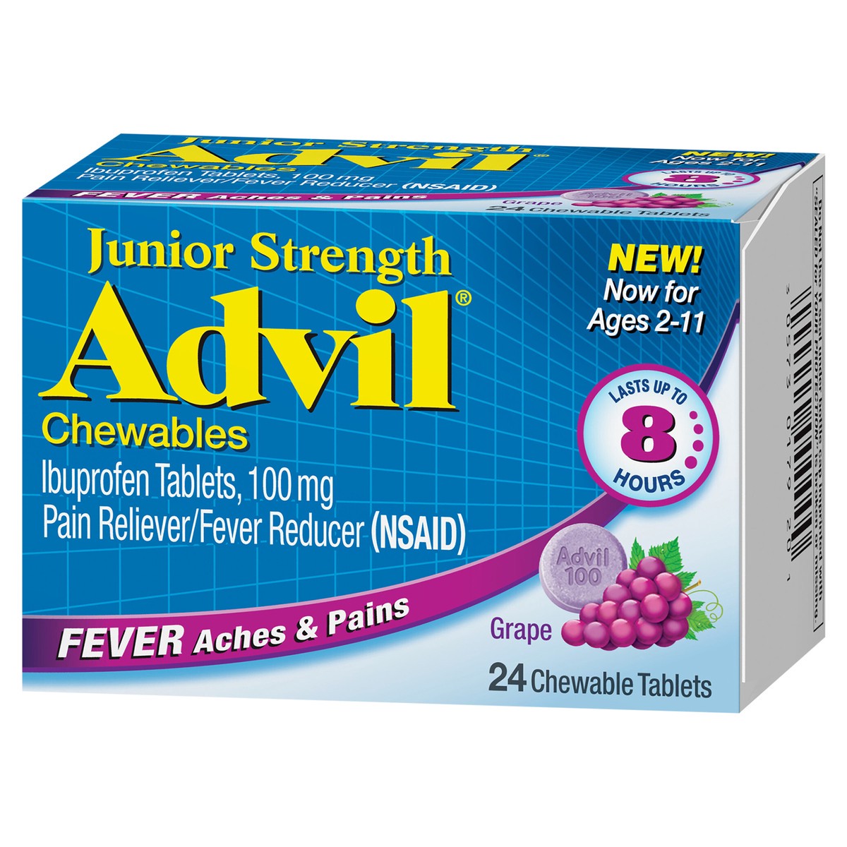slide 4 of 12, Advil Junior Strength Grape Flavored Chewable Tablets, 24 ct