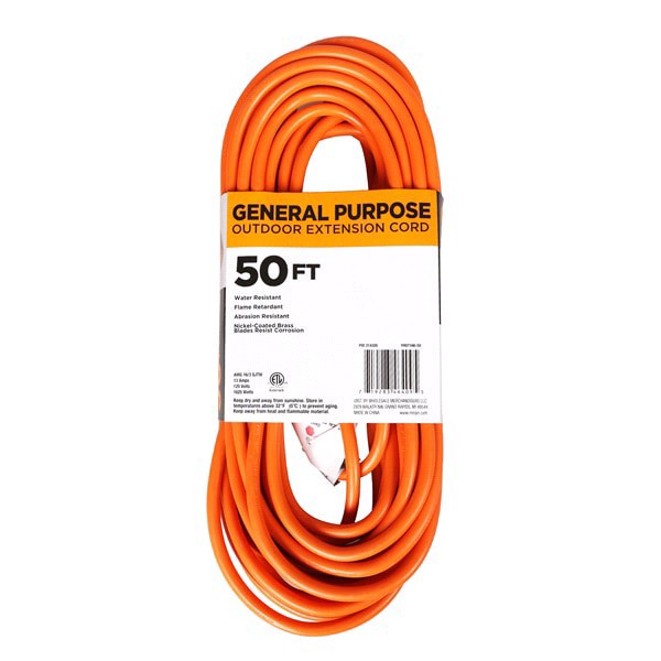 slide 9 of 9, General Purpose Outdoor 16/3 SJTW Extension Cord Orange EC501630, 50', 1 ct