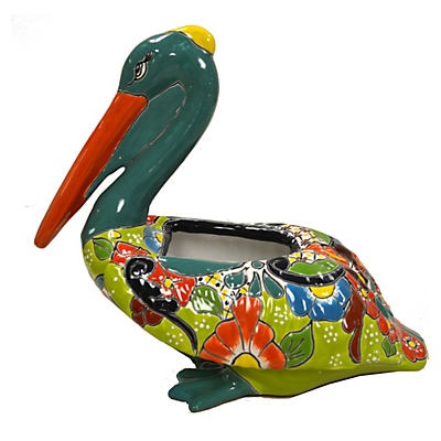 slide 1 of 1, Blue Orange Pottery Green Talavera Pelican Planter, 1 ct