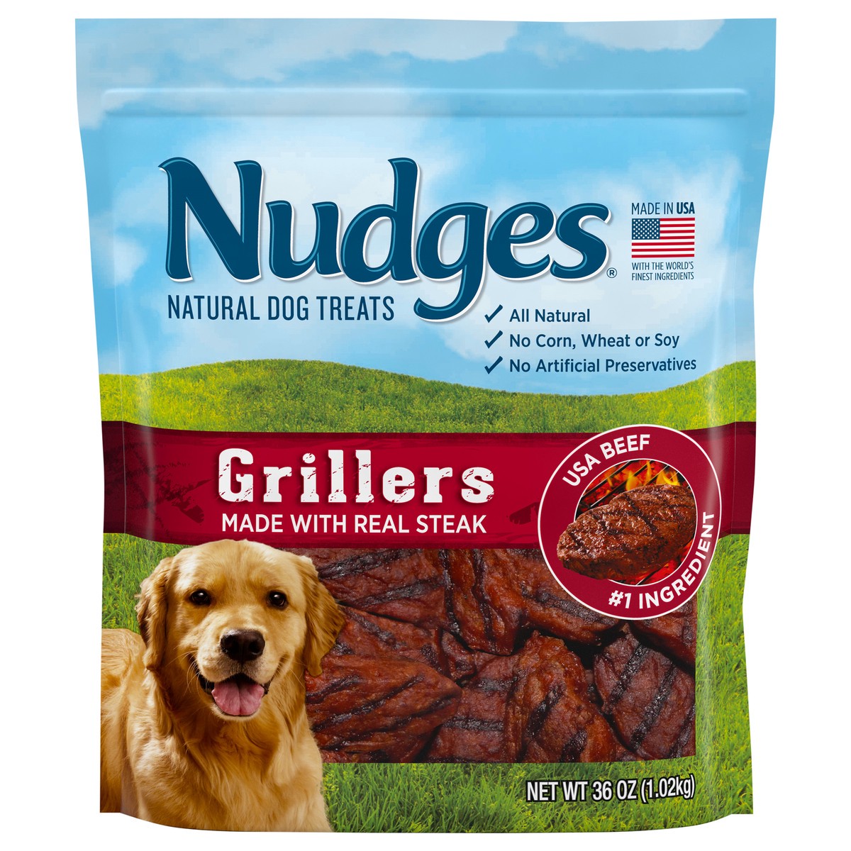 slide 1 of 1, Nudges Grillers Natural Steak Dog Treats 36 oz, 1.02 kg