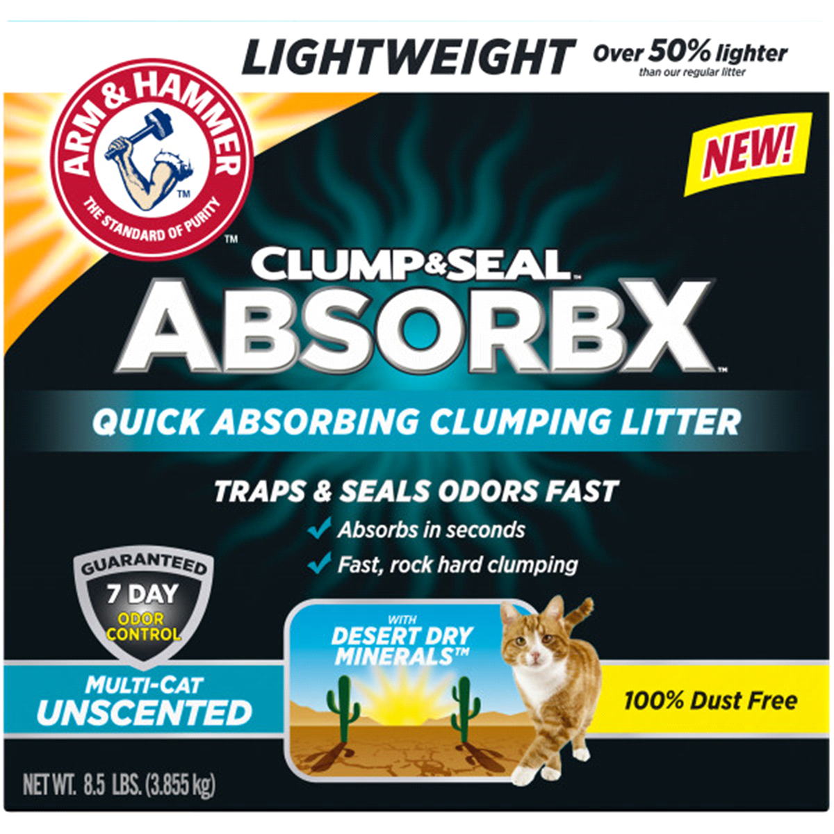 slide 1 of 1, ARM & HAMMER Arm & Hammer Clump & Seal Absorbx Clumping Litter Multicat Unscented 8., 8.5 lb