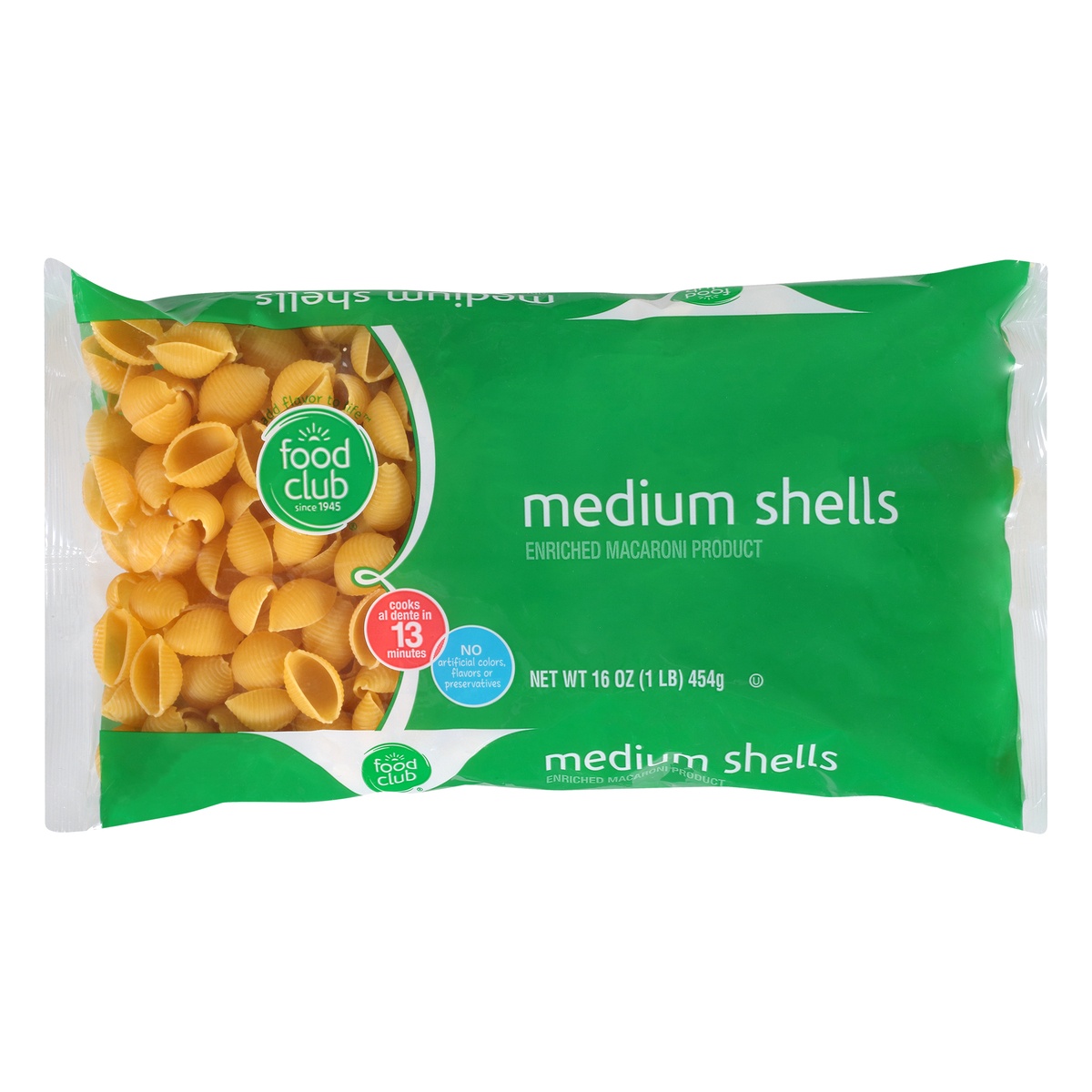 slide 1 of 10, Food Club Enriched Macaroni Product, Medium Shells, 16 oz