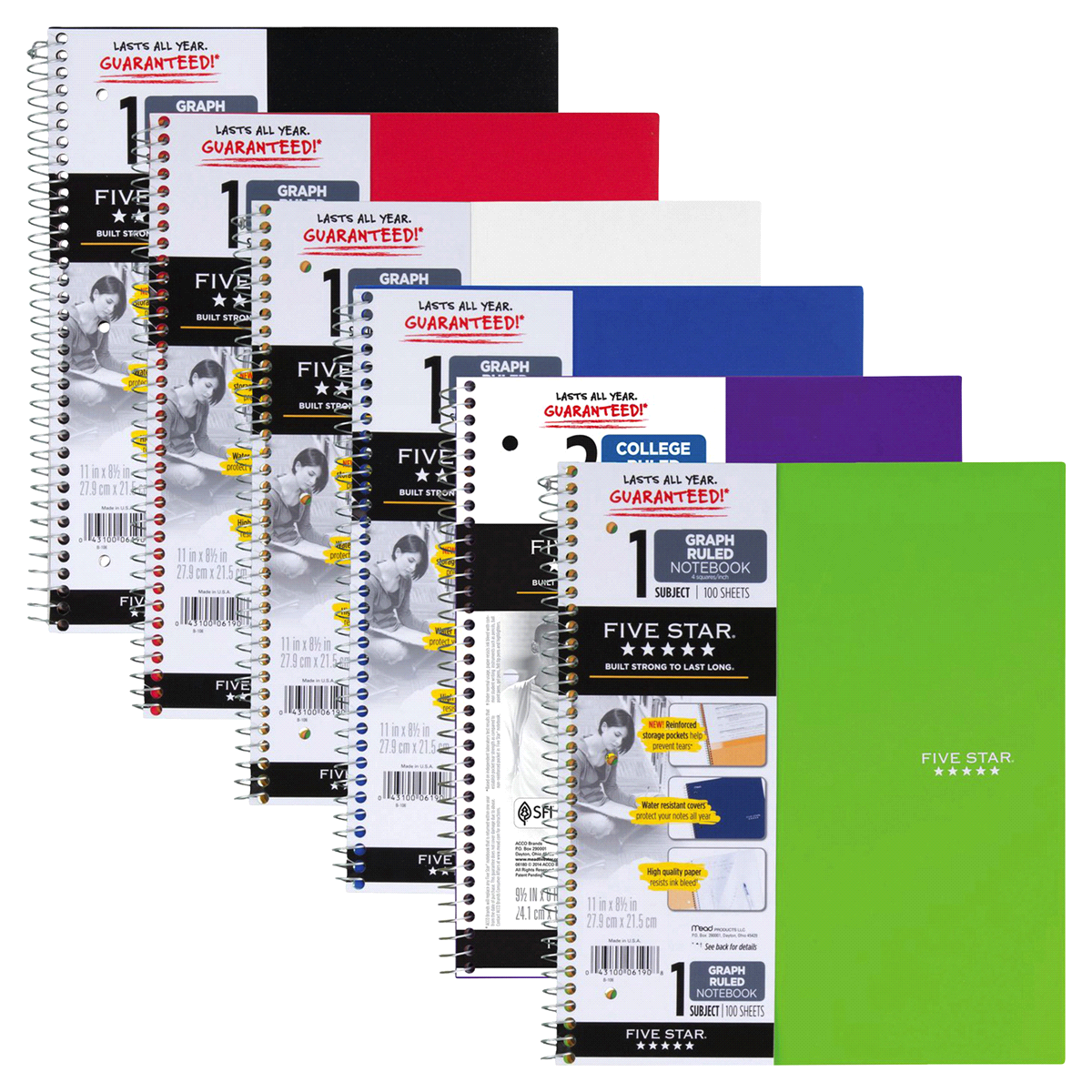 slide 1 of 1, Mead Five Star Graph-Ruled 1-Subject Notebook, 100 ct