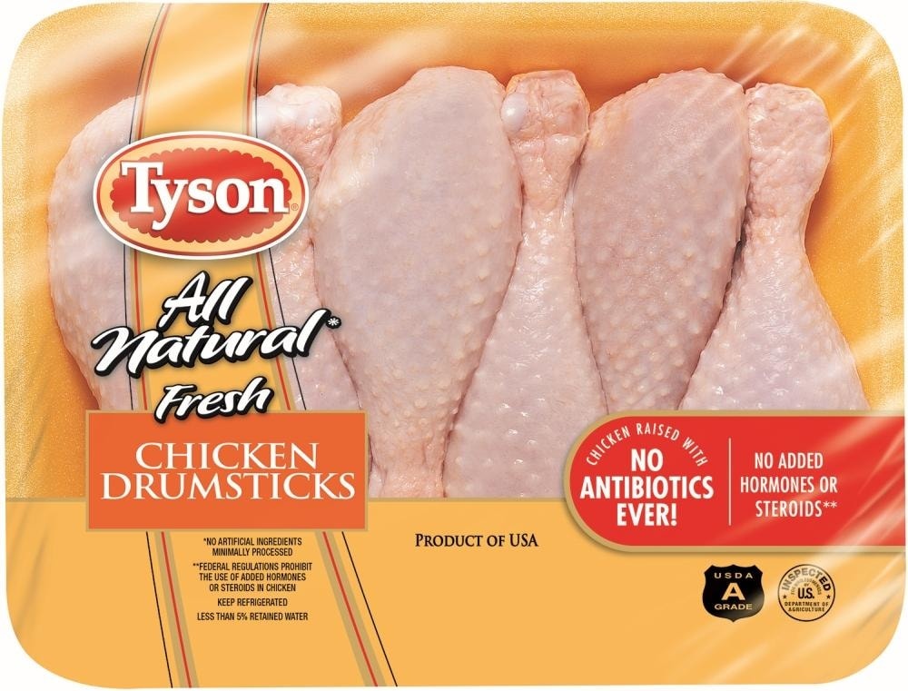 slide 1 of 4, Tyson All Natural Chicken Drumsticks (6 Per Pack), per lb