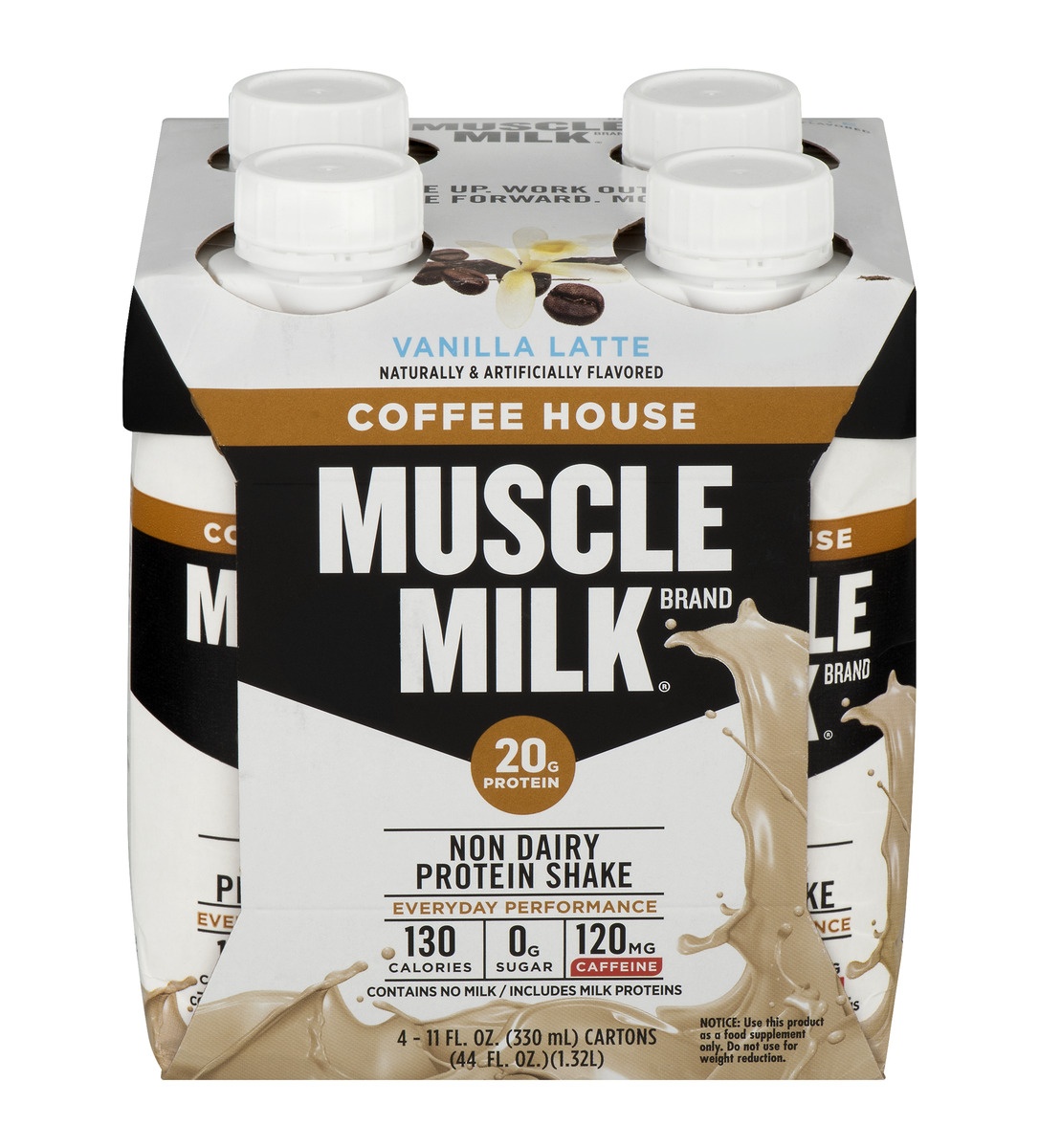 slide 1 of 8, Muscle Milk Coffee House Vanilla Latte Non Dairy Protein Shake, 4 ct; 11 fl oz